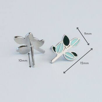 Sterling Silver Blue Leaf Stud Earrings, 3 of 5