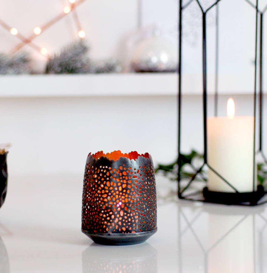 Perforated Gold Brass Candle Holder Votive By The Luxe Co