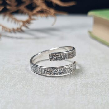 Floral Sterling Silver Adjustable Band Ring, 2 of 7
