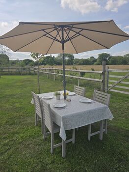 Olive Drift Outdoor Tablecloth With Parasol Hole, 5 of 6