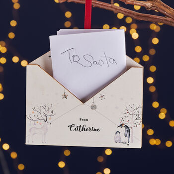 Illustrated Wooden Envelope Personalised Christmas Tree Decoration, 3 of 5