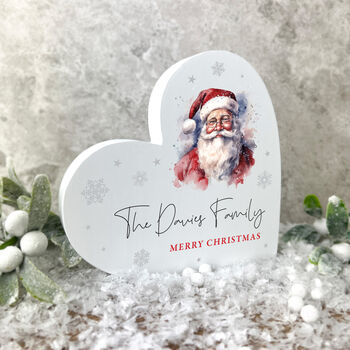 Personalised Any Message Traditional Santa White Wooden Freestanding Heart, 3 of 4