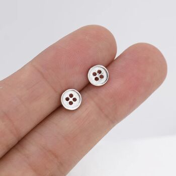 Tiny Button Stud Earrings In Sterling Silver, 4 of 12