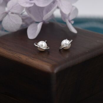 Sterling Silver Mother Of Pearl Planet Stud Earrings, 3 of 12