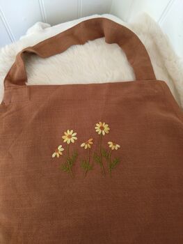 Brown Linen Apron With Hand Embroidered Flower, 5 of 6