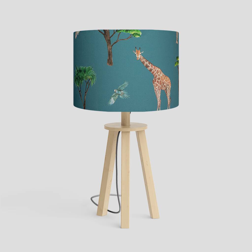 Childrens Handmade Shade, Safari Teal Fabric By Holdcroft Lighting