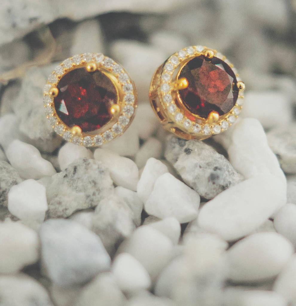 Royal Gold Garnet Earrings By Hazeem London 4602