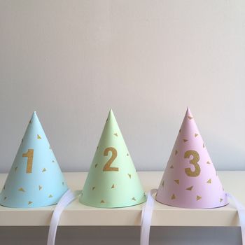 Pastel Triangle Party Hat With Number Balloon Garland, 3 of 5