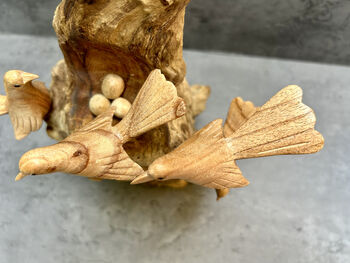 Hand Carved Wooden Nesting Birds Ornament, 10 of 12