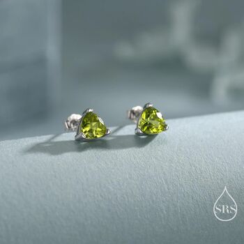Sterling Silver Genuine Peridot Trillion Cut Stud Earrings, 5 of 12