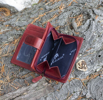 Women's Luxury Burgundy Leather Tab Trifold Purse Rfid Protected Personsalised, 7 of 7