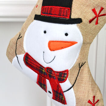 Personalised Red Tartan Snowman Stocking, 2 of 5