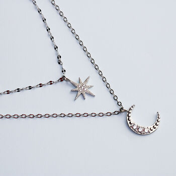 Sterling Silver Moon And Star Layered Necklace, 4 of 7