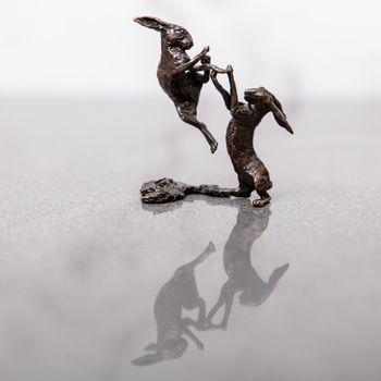 Miniature Bronze Boxing Hares Sculpture 8th Anniversary, 5 of 12