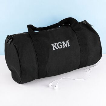 Monogrammed Barrel Gym Bag In Black, 11 of 11