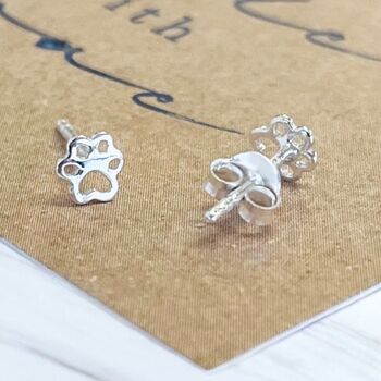 Sterling Silver Paw Stud Earrings, 2 of 4