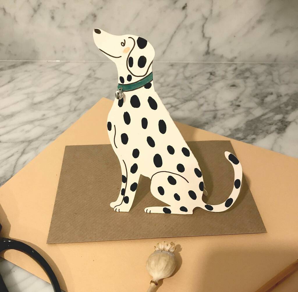 Hand Illustrated Sitting Dalmatian Card With Tiny Bell, 1 of 3
