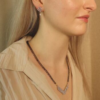 Zircon Mangalsutra Black Bea Earring And Necklace, 3 of 7