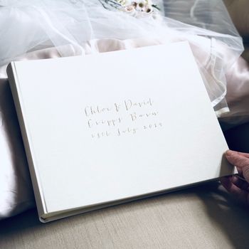 Luxurious And Large Landscape Linen Guest Book, 6 of 9