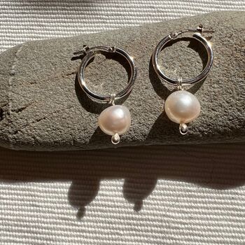 Pearl Earrings On Sterling Silver Hoop Earrings, 3 of 6