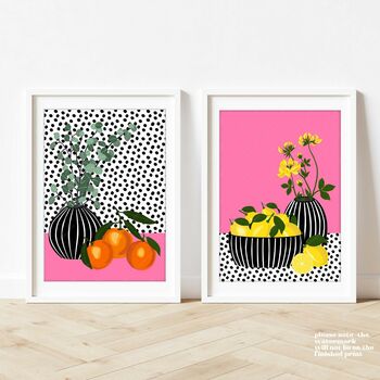 Oranges And Lemons Against A Spotty Background, 7 of 12