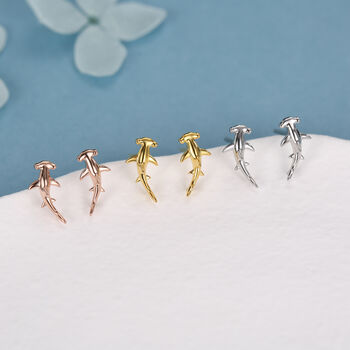 Sterling Silver Hammerhead Shark Stud Earrings, 2 of 12
