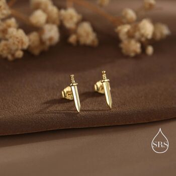 Sterling Silver Tiny Dagger Sword Stud Earrings, 2 of 12