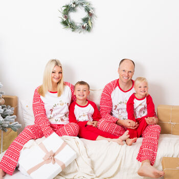Personalised Christmas Family Matching Pyjamas Nordic Wreath, 2 of 12