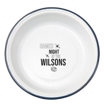 Personalised Family Games Night Enamel Snack Bowl, 4 of 4