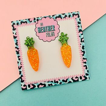 Carrot Glitter Stud Earrings, 2 of 2