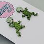 Glittery Frog Green Resin Earrings – Handmade Statement Pieces, thumbnail 3 of 4
