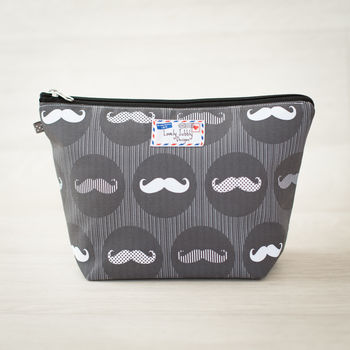 Moustache Monochrome Gift Men's Toiletry Wash Bag, 2 of 2