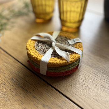 Respiin Set Of Six Seagrass And Jute Coasters Brights, 2 of 11