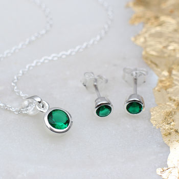 Sterling Silver Birthstone Necklace And Earring Set, 10 of 12