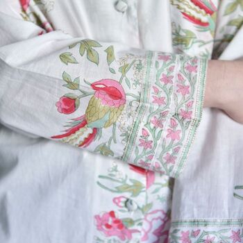 Block Printed Floral Bird Cotton Pyjamas, 3 of 6