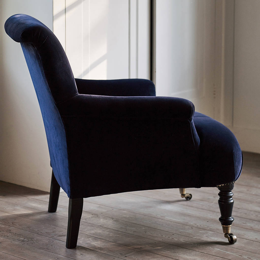 Finley Velvet Armchair, Midnight Blue By Rowen & Wren