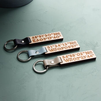 Wooden Engraved Coordinate Location Keyring, 3 of 6