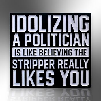 Idolizing A Politician Is Like Believing The Stripper Really Likes You Enamel Pin Badge, Political Gifts For Men, 3 of 8
