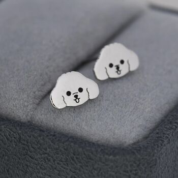 Poodle Puppy Stud Earrings In Sterling Silver, 2 of 10