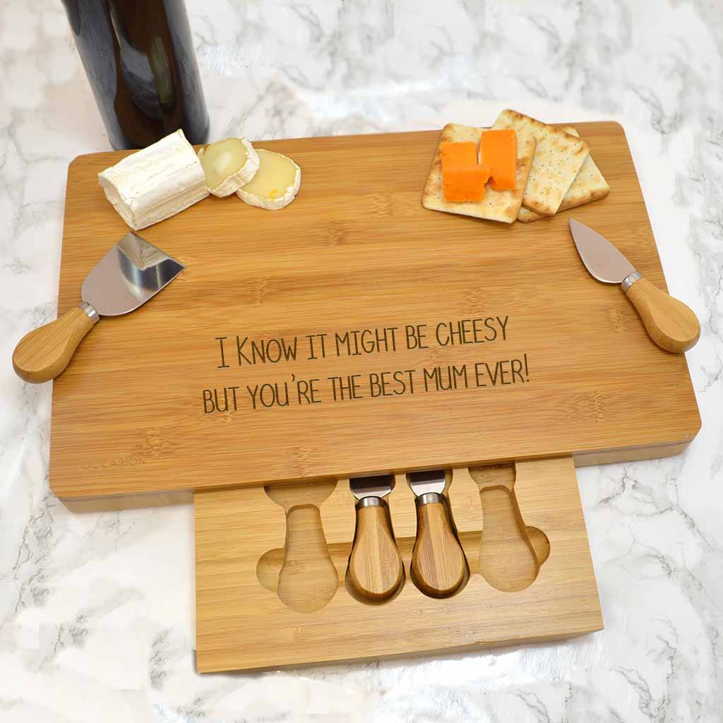large personalised wooden cheese board knives by