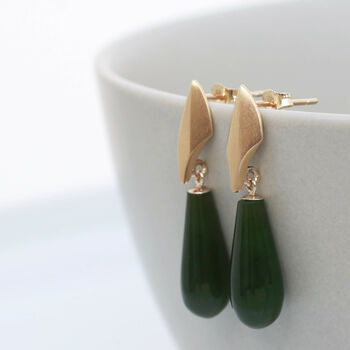 9ct Gold Deco Dropper Earrings With Nephrite, 11 of 12