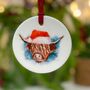 Personalised Highland Cow Ceramic Christmas Decoration, thumbnail 1 of 3