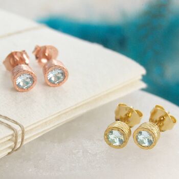 Aquamarine March Birthstone Gold Stud Earrings, 3 of 5