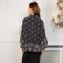 Asanoha And Peony Embroidered Black And Ivory Fully Lined Short Kimono, thumbnail 5 of 7