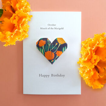 Personalised Birth Flower Origami Heart Card, 11 of 12