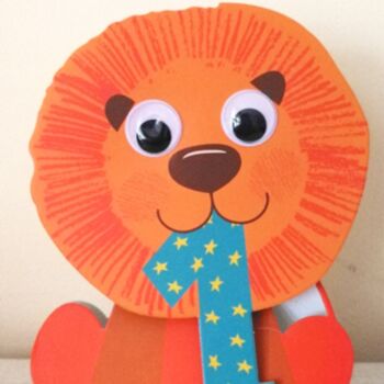 1st Birthday Card Sweet Lion With Wobbly Head And Eyes, 2 of 2