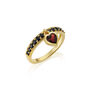 Gold Vermeil Heart Charm Ring Garnet And Onyx Gemstones, thumbnail 2 of 6