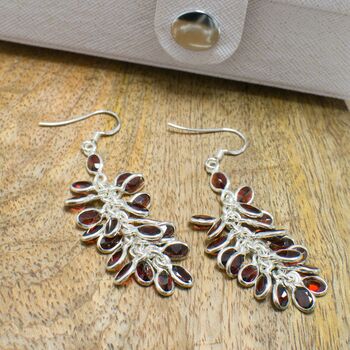 Sterling Silver And Garnet Crystal Waterfall Earrings, 3 of 4