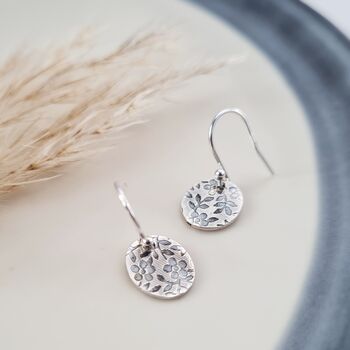 Sterling Silver Floral Drop Earrings, 5 of 7