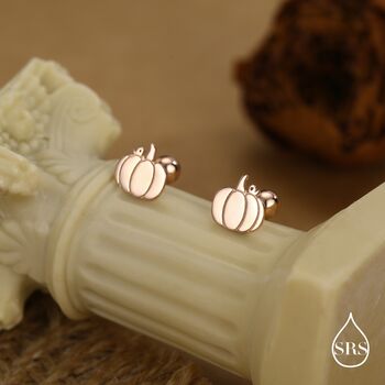 Sterling Silver Pumpkin 18 G Screw Back Stud Earring With Ball Backs, 4 of 11